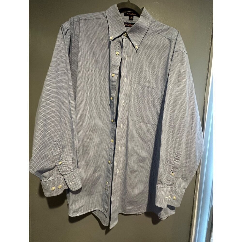 Tommy Hilfiger Shirt 16 32/33 Blue White Gingham Classic Fit Button Down Mens